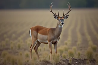 Cerf de bruyère dans un champ cultivé au printemps