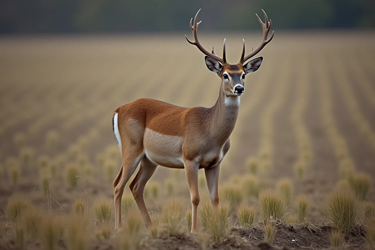 Cerf de bruyère dans un champ cultivé au printemps
