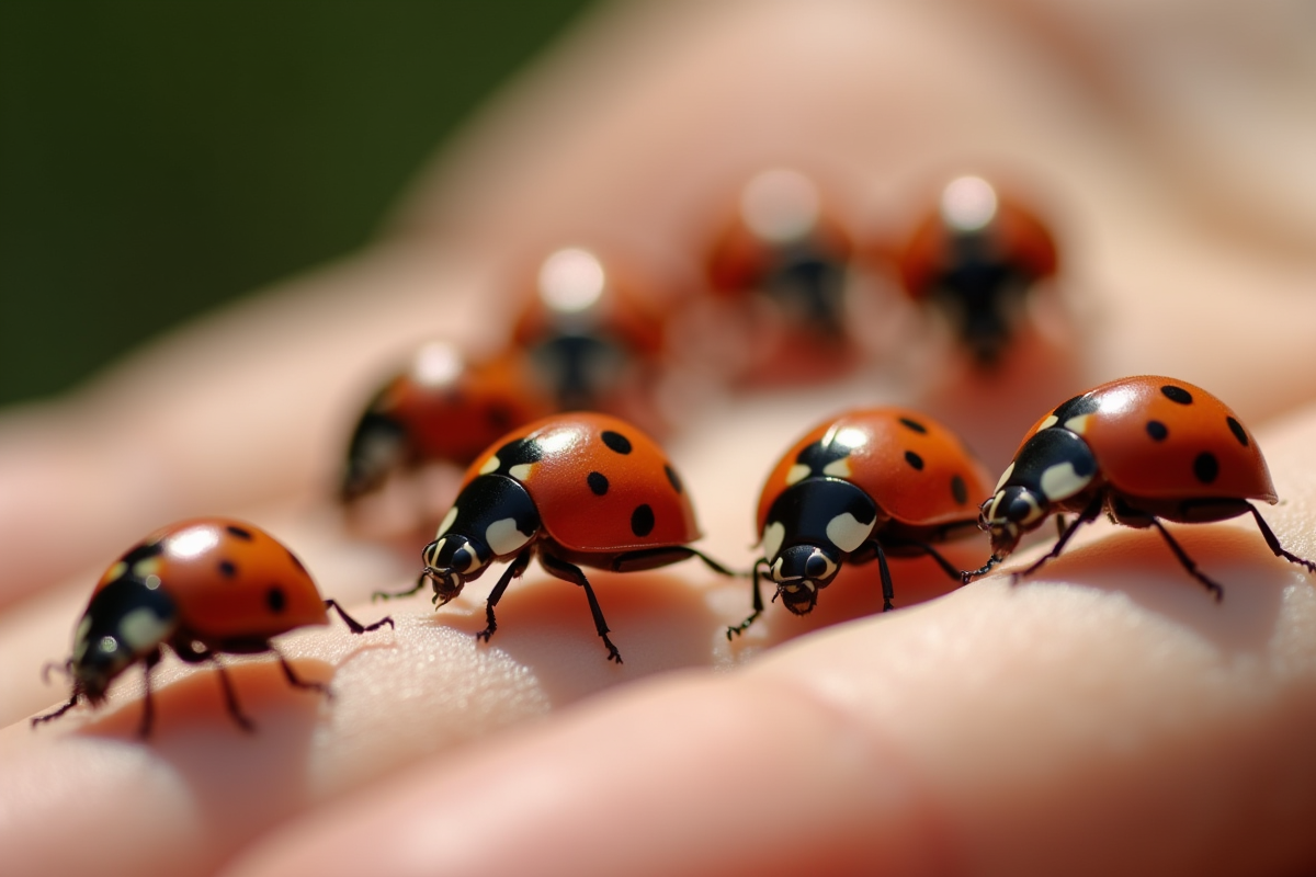 Plusieurs coccinelles sur la main d
