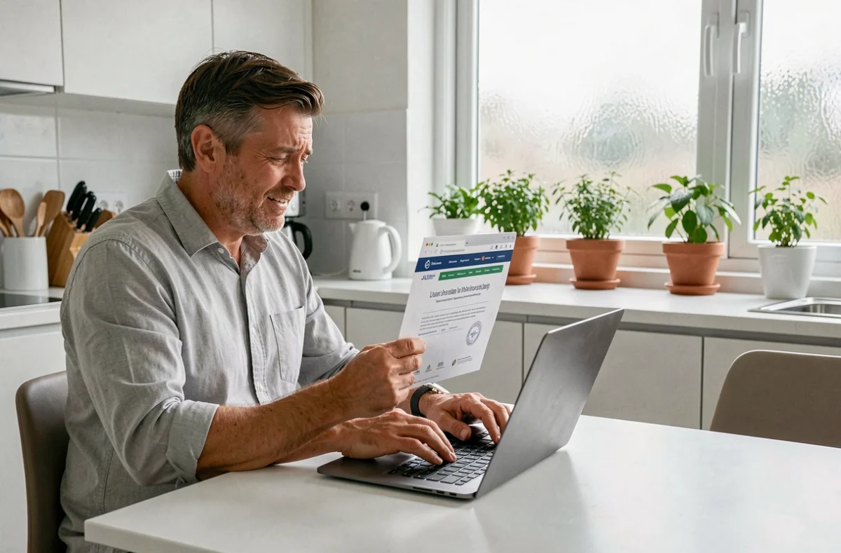Homme obtenant une attestation d'assurance responsabilité civile en ligne depuis son domicile