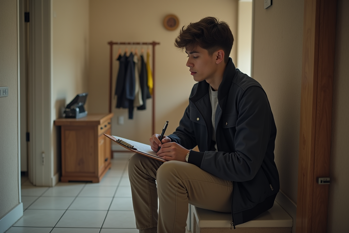 Jeune homme remplissant un rapport à la maison