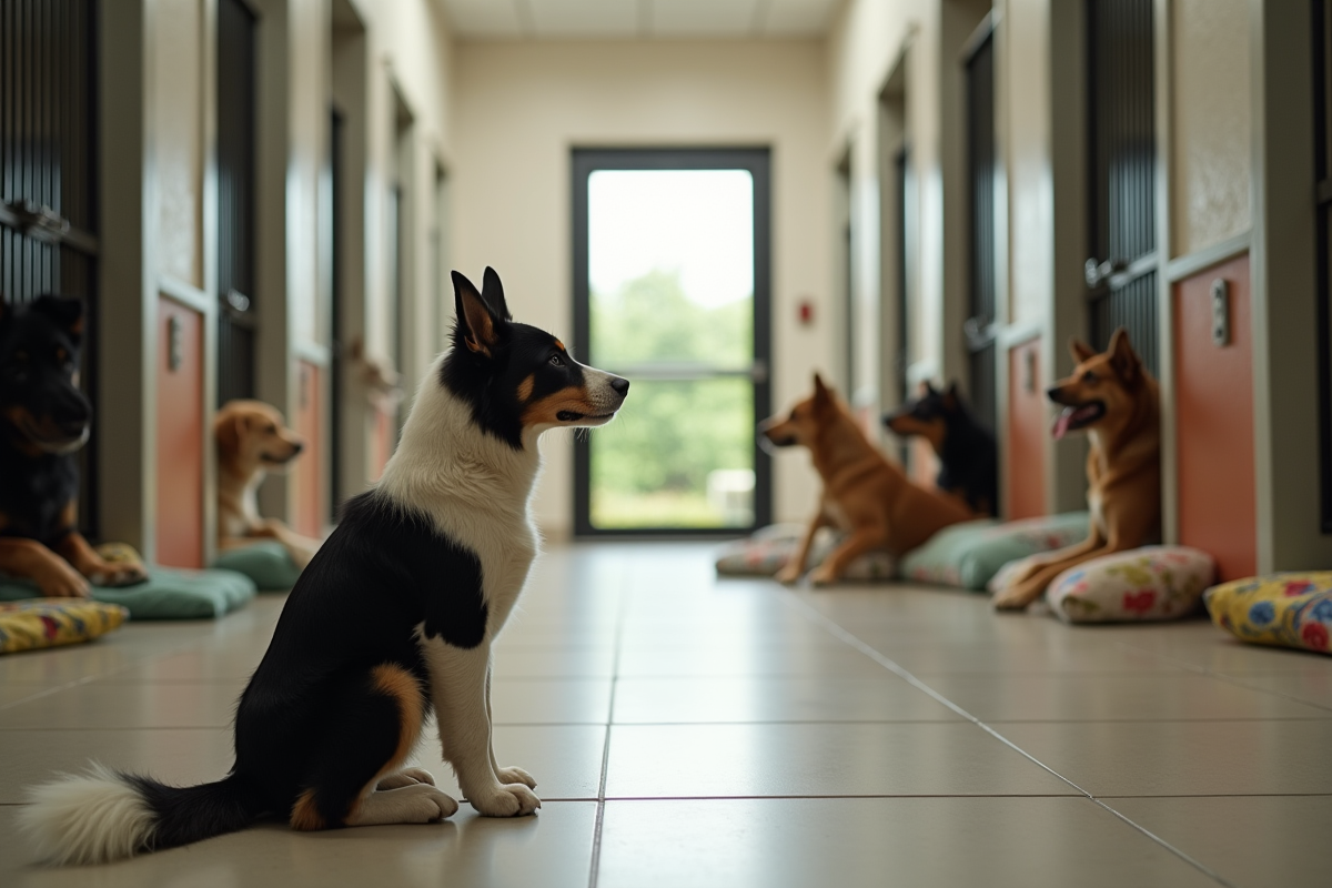Salle de pension pour chiens avec plusieurs animaux