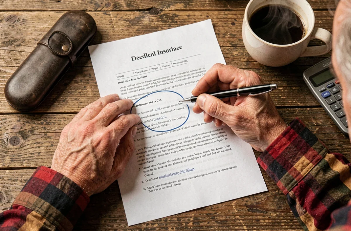 Mains d'un artisan annotant les clauses d'un contrat d'assurance décennale à la maison
