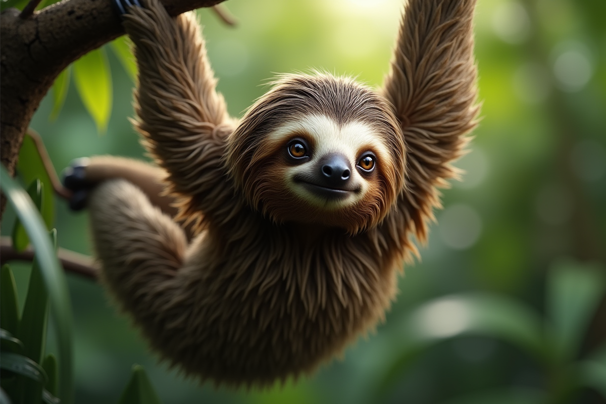 Paresseux à deux doigts suspendu dans la forêt luxuriante