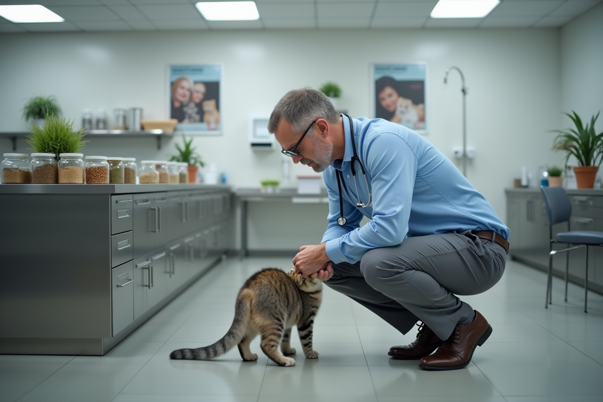 Vétérinaire examinant un chat lors d