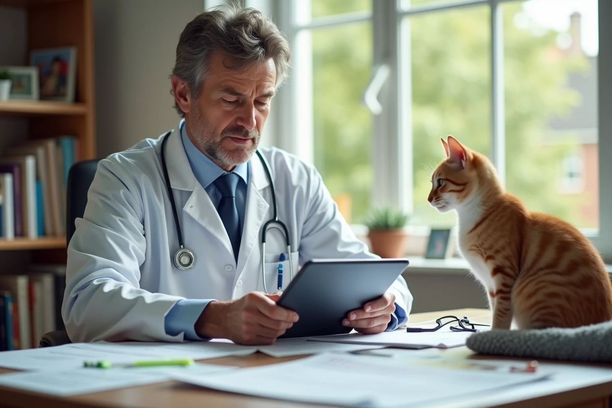 Vétérinaire examinant un chat lors d