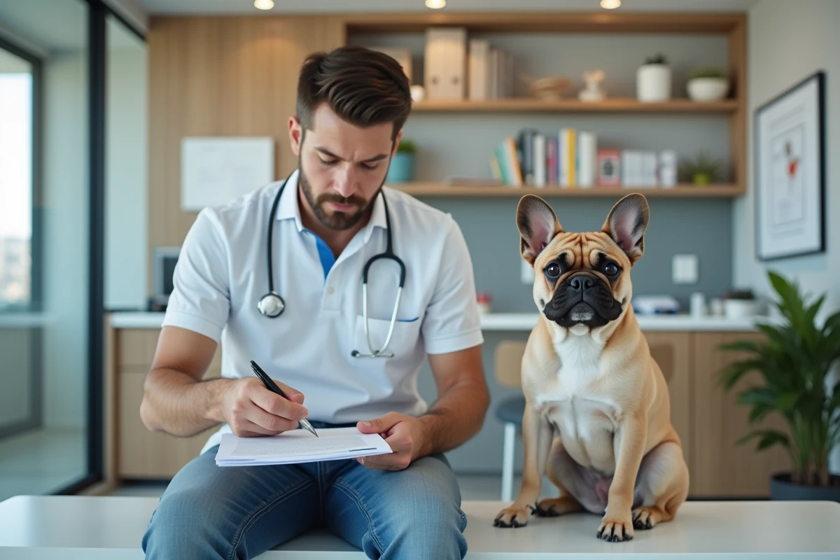 Vétérinaire examinant un chien dans un cabinet moderne