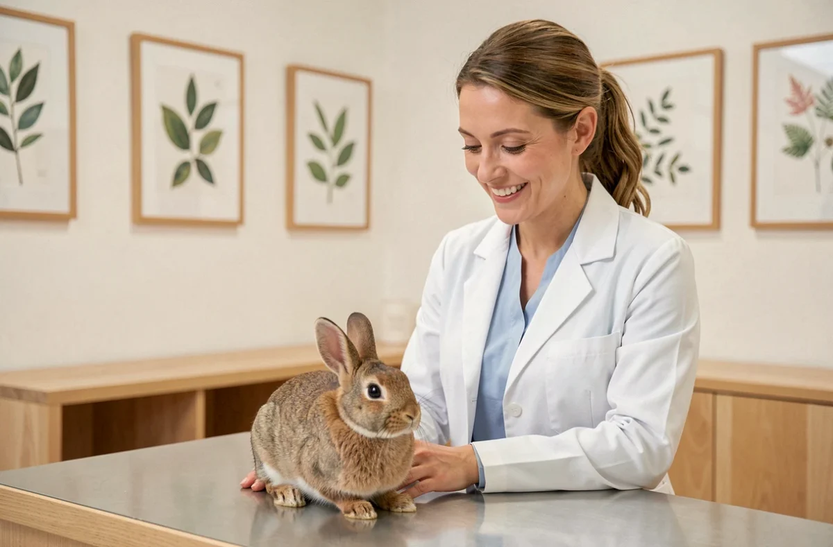 Sophie Weber, vétérinaire, examinant un lapin dans sa clinique au design moderne et épuré